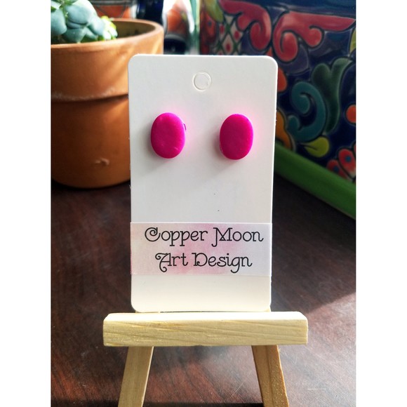 Handmade Dark Pink Polymer Clay Stud Earrings - Picture 1 of 1